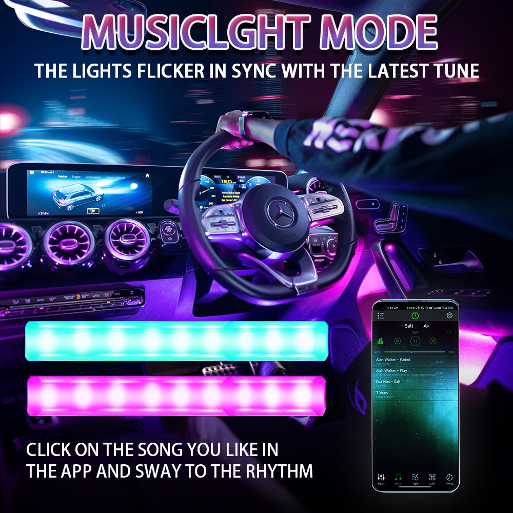 4 In 1 Car Interior Lights App Control Bluetooth-Compatible LED RGB Music Sync Ambient Lighting Kit