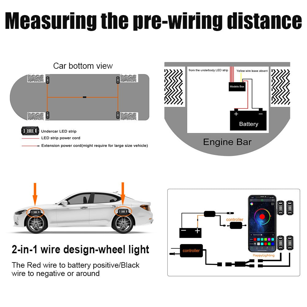 G6 4-in-1 LED Car Underglow Lights RGB Rock Lights Music Sync Atmosphere Lamp for Off-Road Vehicles