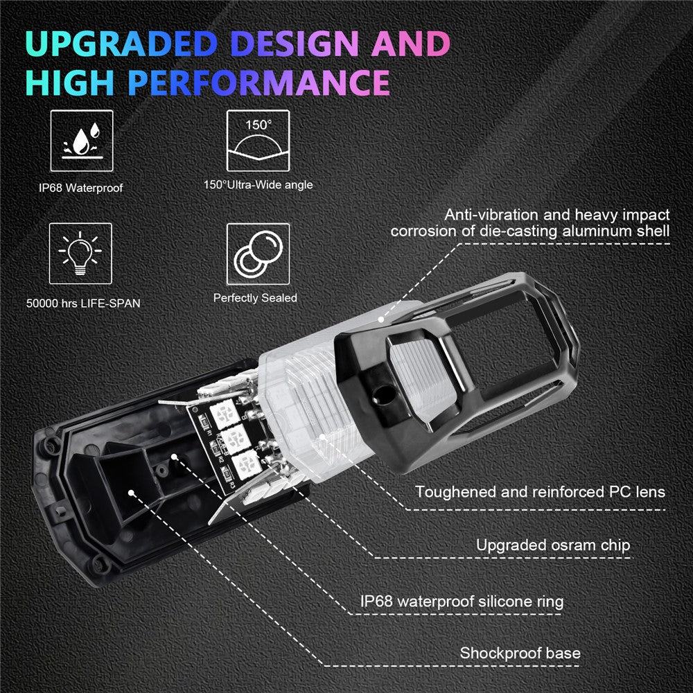 G6 4-in-1 LED Car Underglow Lights RGB Rock Lights Music Sync Atmosphere Lamp for Off-Road Vehicles