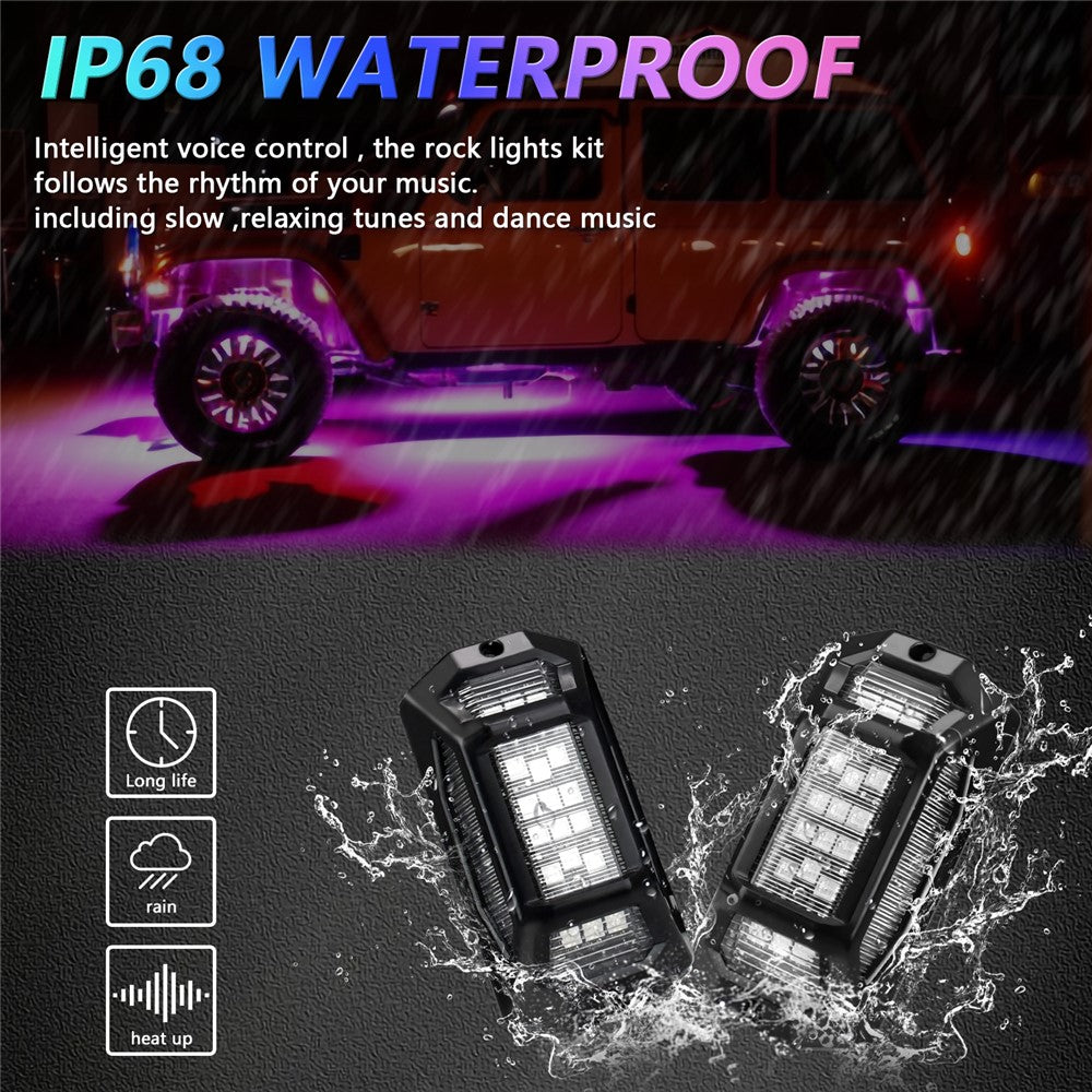 G6 4-in-1 LED Car Underglow Lights RGB Rock Lights Music Sync Atmosphere Lamp for Off-Road Vehicles
