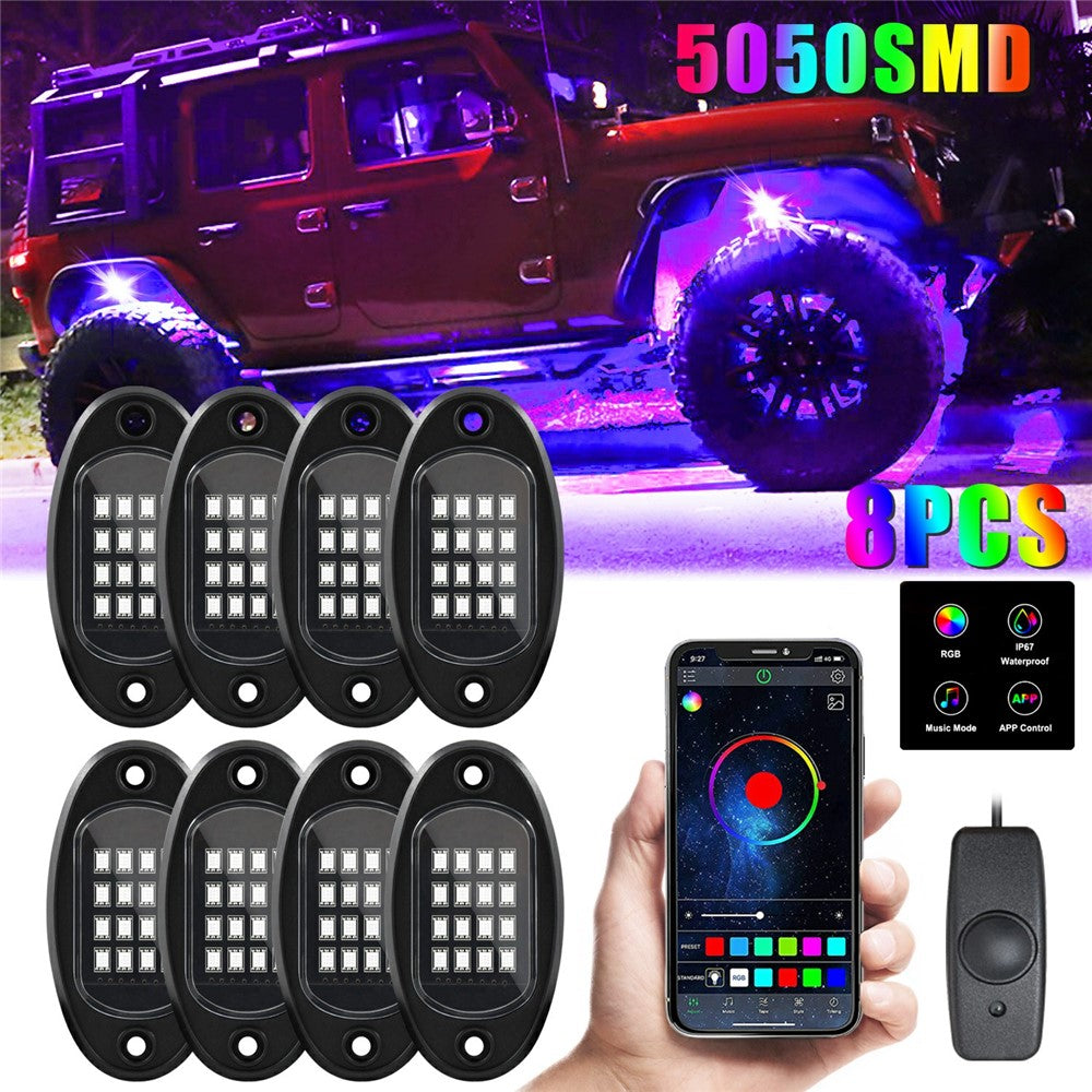 G7 8-i-1 LED-underljus för bil, RGB-musiksynkroniserad stämningsbelysning för SUV, lastbil och terrängfordon