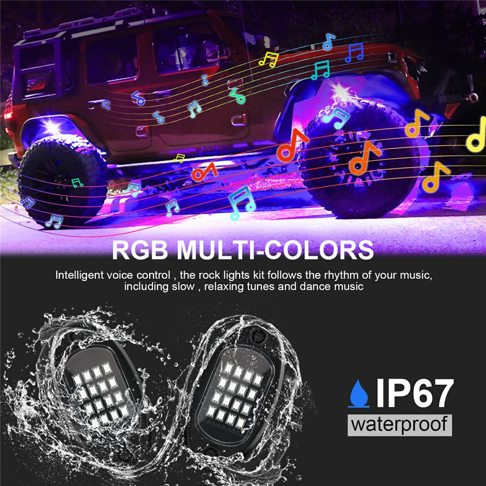 G7 8-i-1 LED-underljus för bil, RGB-musiksynkroniserad stämningsbelysning för SUV, lastbil och terrängfordon