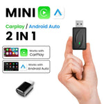 Wireless CarPlay Android Auto 2-in-1 Adapter for Car Navigation USB Dongle