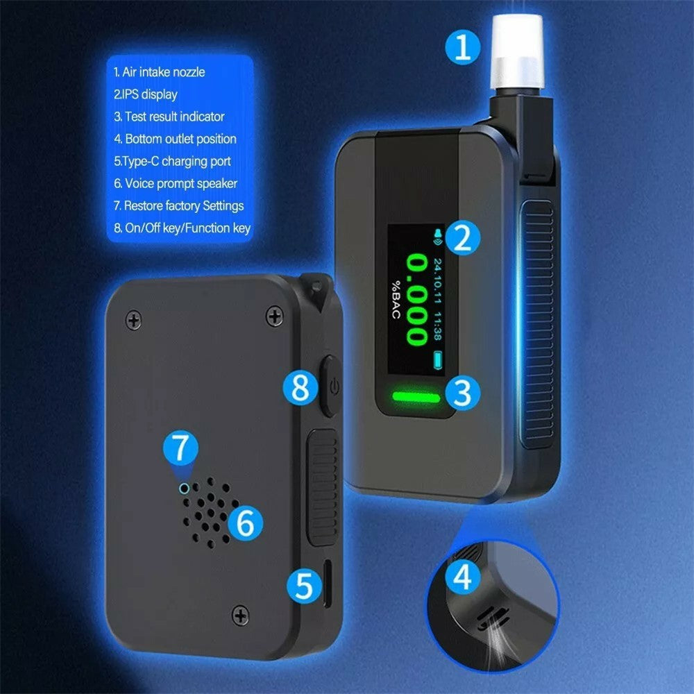 D1000 Portable Breathalyzer High Precision Alcohol Tester with Voice Prompt Digital Breath Analyzer