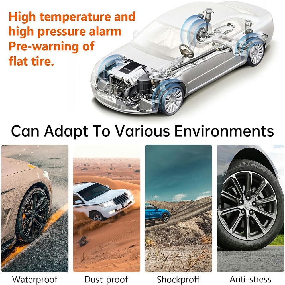 TPMS Tire Pressure Monitor System Solar Powered Wireless Car Tyre Sensor High Low Pressure Alert