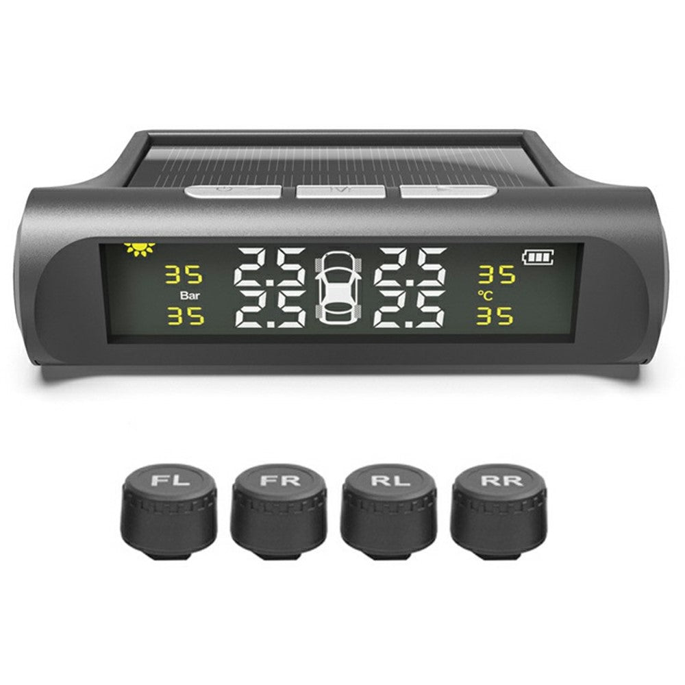 TPMS Tire Pressure Monitor System Solar Powered Wireless Car Tyre Sensor High Low Pressure Alert