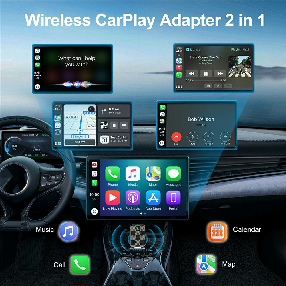 Mini 2-in-1 Wireless CarPlay Android Auto Adapter for Built-In CarPlay/Android Auto Vehicles