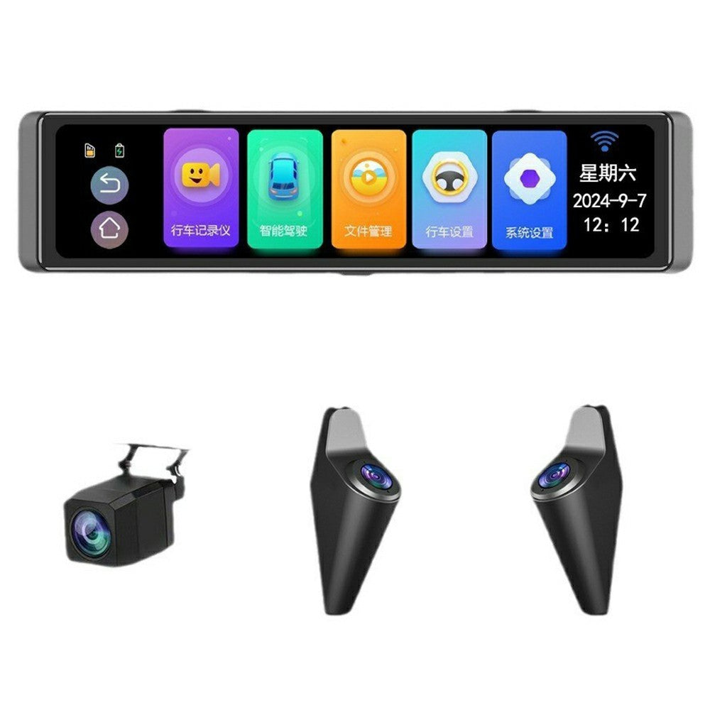 ADAS 12 Inch Full Screen Rearview Mirror Dash Cam 4 Channels 4K Ultra HD 360 Degree Blind Spot Warning BSD for Car