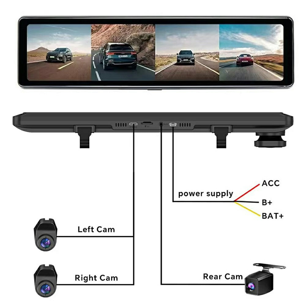 ADAS 12 Inch Full Screen Rearview Mirror Dash Cam 4 Channels 4K Ultra HD 360 Degree Blind Spot Warning BSD for Car