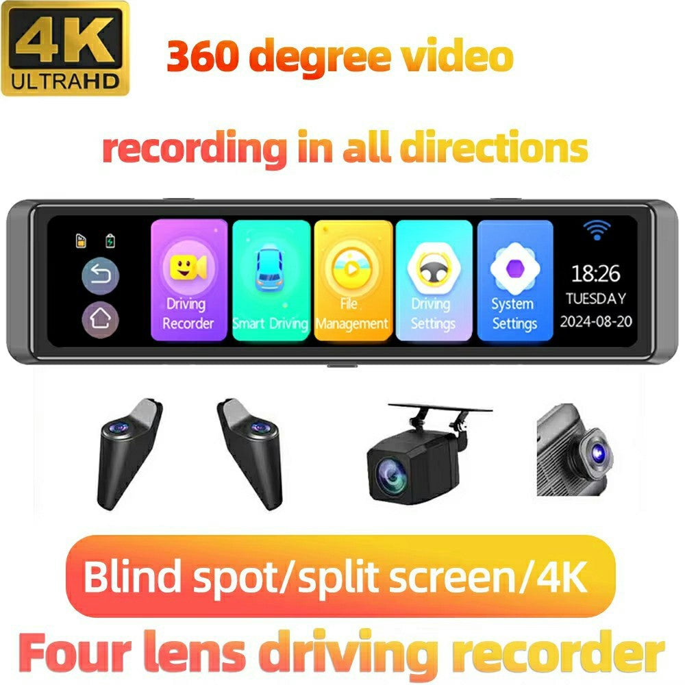 ADAS 12 Inch Full Screen Rearview Mirror Dash Cam 4 Channels 4K Ultra HD 360 Degree Blind Spot Warning BSD for Car