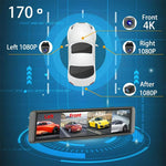 ADAS 12 Inch Full Screen Rearview Mirror Dash Cam 4 Channels 4K Ultra HD 360 Degree Blind Spot Warning BSD for Car
