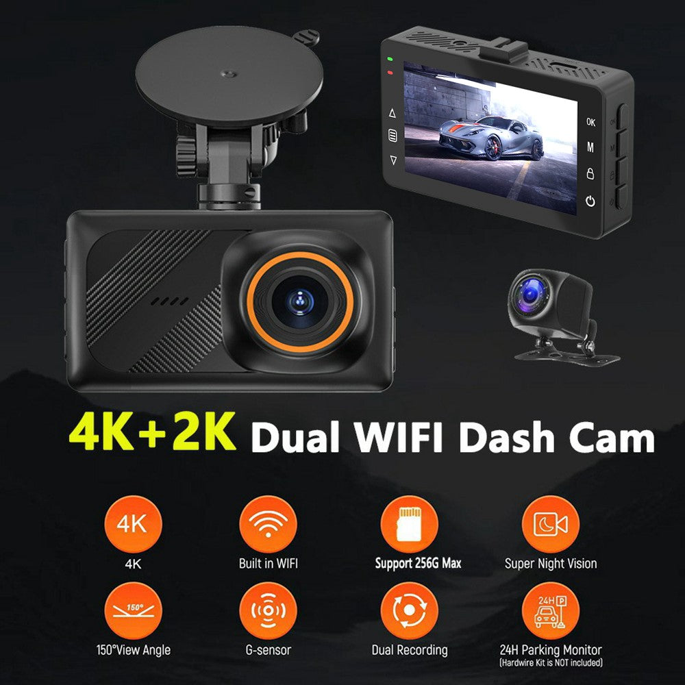 A5 4K Front 2K Rear Car Dash Cam 3 Inch Dual Lens WiFi Smartphone Connection Vehicle Parking Recorder