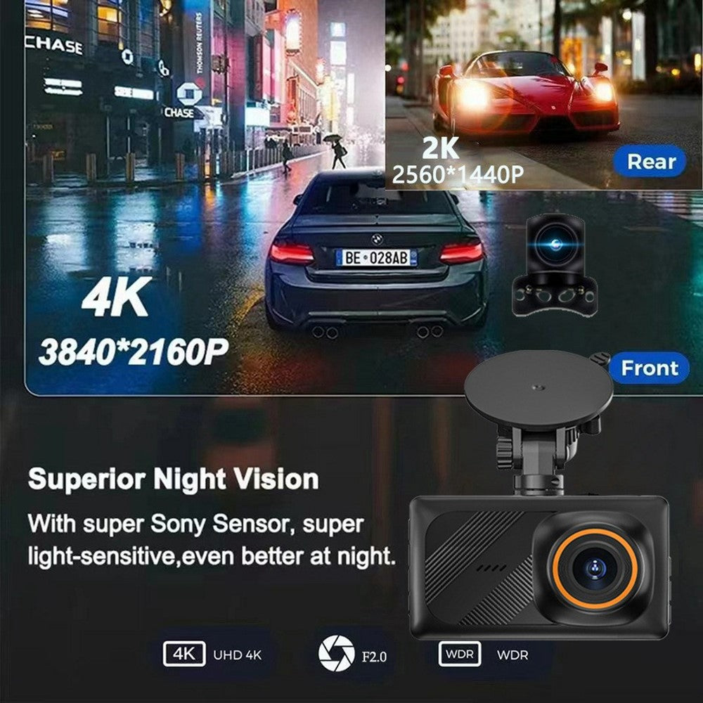 A5 4K Front 2K Rear Car Dash Cam 3 Inch Dual Lens WiFi Smartphone Connection Vehicle Parking Recorder