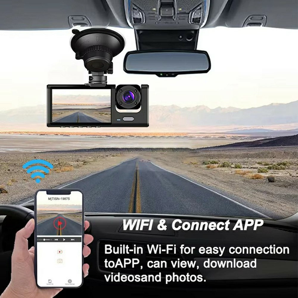 WIFI Car Dash Cam HD 1080P Front / Inside / Rear 3 Lens Car DVR Parking Recorder
