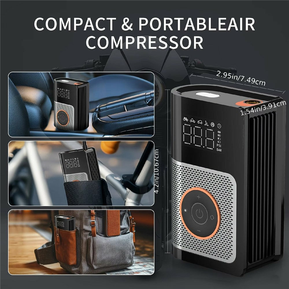 Bærbar Mini Luftkompressor til Bil Digitalt Display Trådløs Dækpumpe Smart Pumpe med LED-lys
