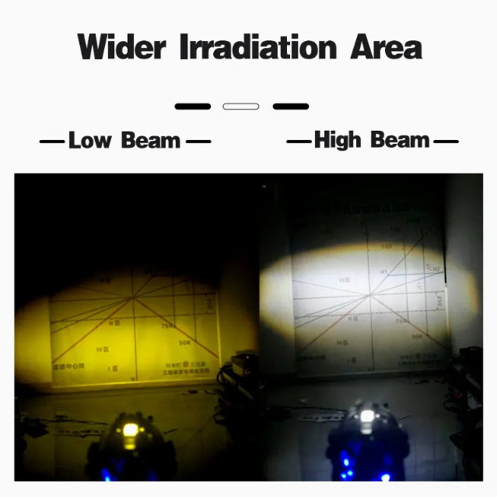 2Pcs Motorcycle LED Spotlight Aluminum Shell White Yellow Light High Power Headlight with Cooling Fan