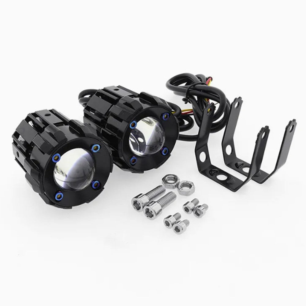 2Pcs Motorcycle LED Spotlight Aluminum Shell White Yellow Light High Power Headlight with Cooling Fan