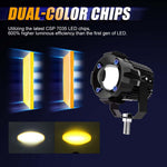 2Pcs Motorcycle LED Spotlight Aluminum Shell White Yellow Light High Power Headlight with Cooling Fan