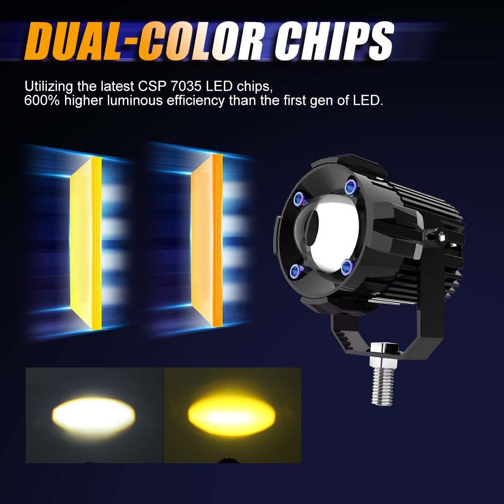 2Pcs Motorcycle LED Spotlight Aluminum Shell White Yellow Light High Power Headlight with Cooling Fan