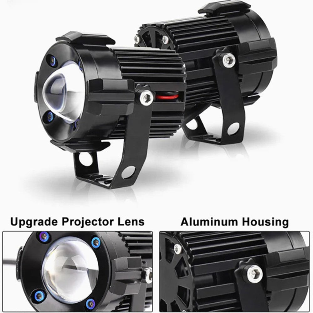 2Pcs Motorcycle LED Spotlight Aluminum Shell White Yellow Light High Power Headlight with Cooling Fan