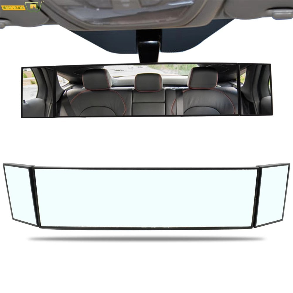 SD-2411 High Definition Glass Universal Tri-Fold Car Rearview Mirror Wide Angle Curved Mirror