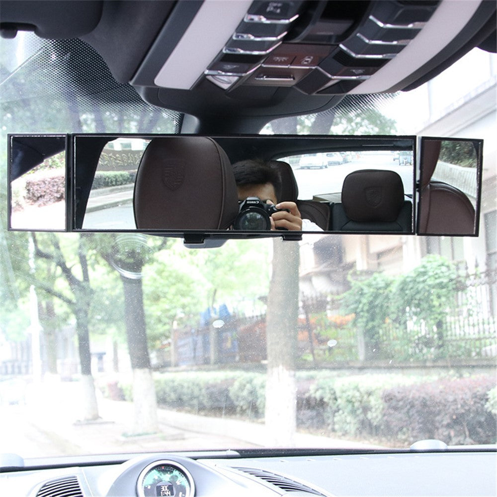 SD-2411 High Definition Glass Universal Tri-Fold Car Rearview Mirror Wide Angle Curved Mirror