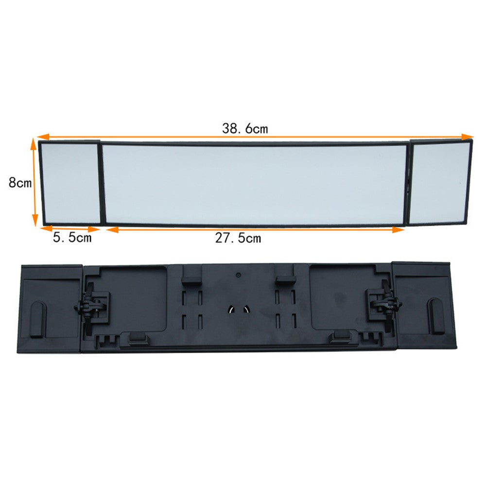SD-2411 High Definition Glass Universal Tri-Fold Car Rearview Mirror Wide Angle Curved Mirror