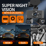 W3 WiFi 4 Channel Dash Cam 2K Night Vision Quad Lens Car DVR Vehicle Driving Recorder with GPS Module