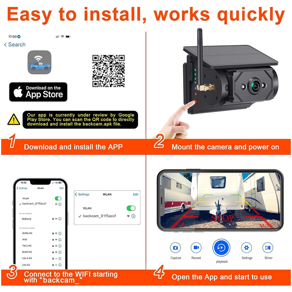 Solar Powered Magnetic BSD HD Camera for Car Truck Dash Cam WiFi Reversing Backup System