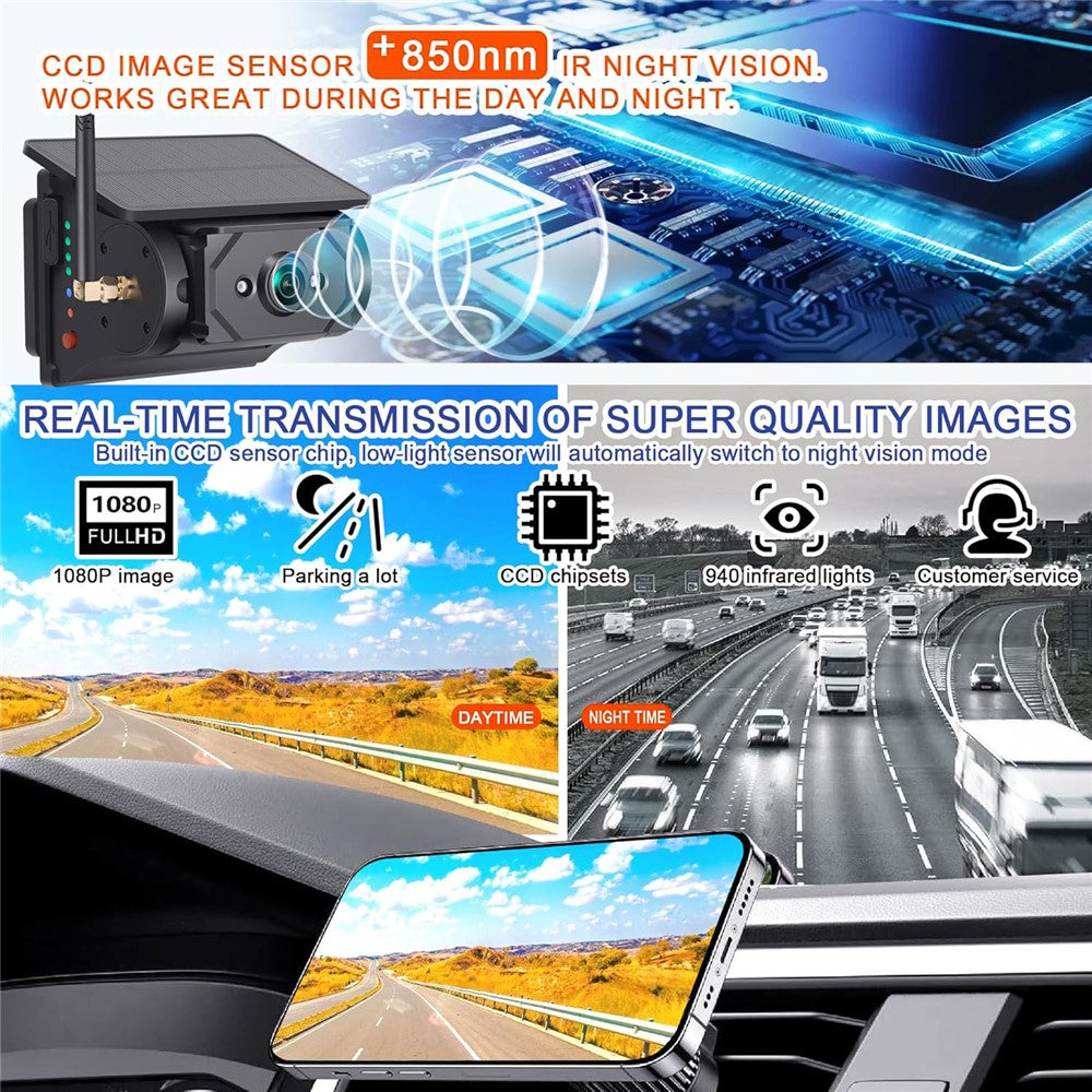 Solar Powered Magnetic BSD HD Camera for Car Truck Dash Cam WiFi Reversing Backup System