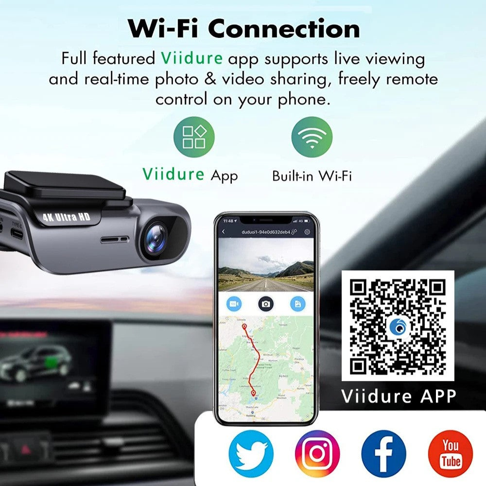 K05 4K High Definition WiFi Dash Cam Wide Angle Lens Night Vision Car Driving Recorder, Cigarette Lighter Power