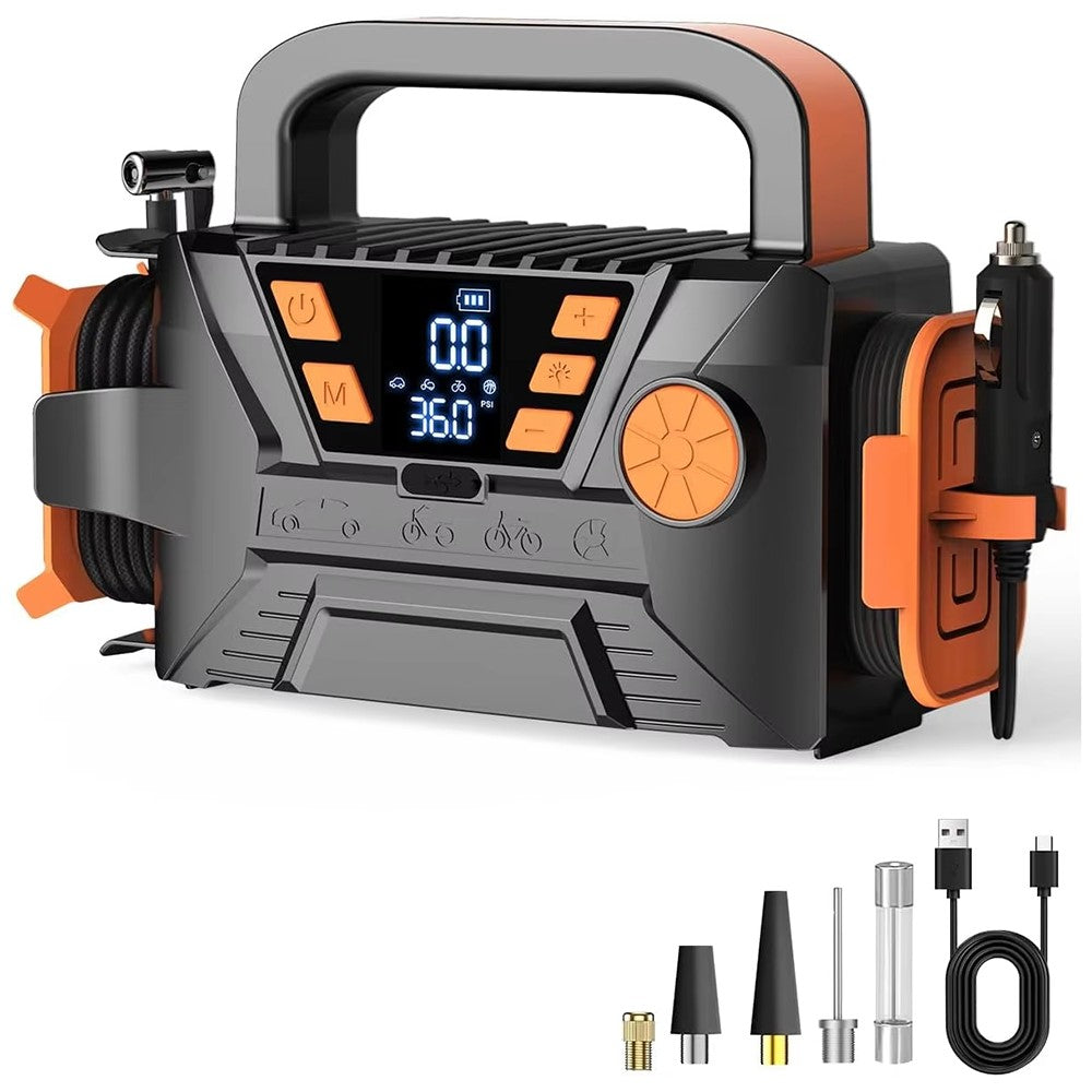 P124 19 Cylinder Car Air Pump with Emergency LED Light Multifunctional Portable Air Compressor Inflator