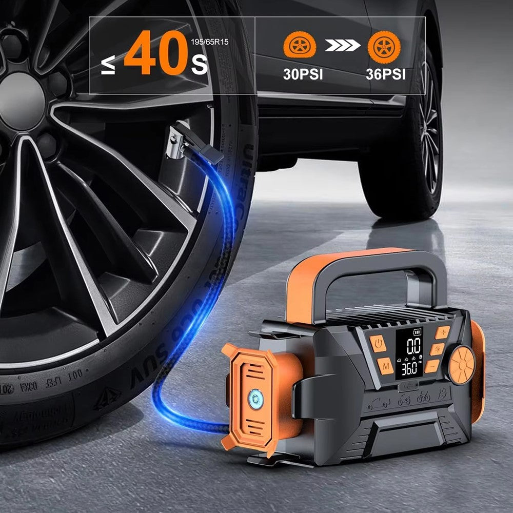 P124 19 Cylinder Car Air Pump with Emergency LED Light Multifunctional Portable Air Compressor Inflator