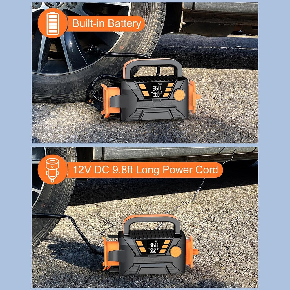 P124 19 Cylinder Car Air Pump with Emergency LED Light Multifunctional Portable Air Compressor Inflator