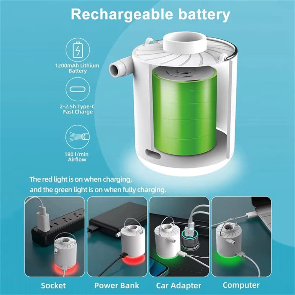 H9725 Portable Wireless Air Pump Rechargeable Electric Inflator Deflator for Swimming Rings / Air Beds