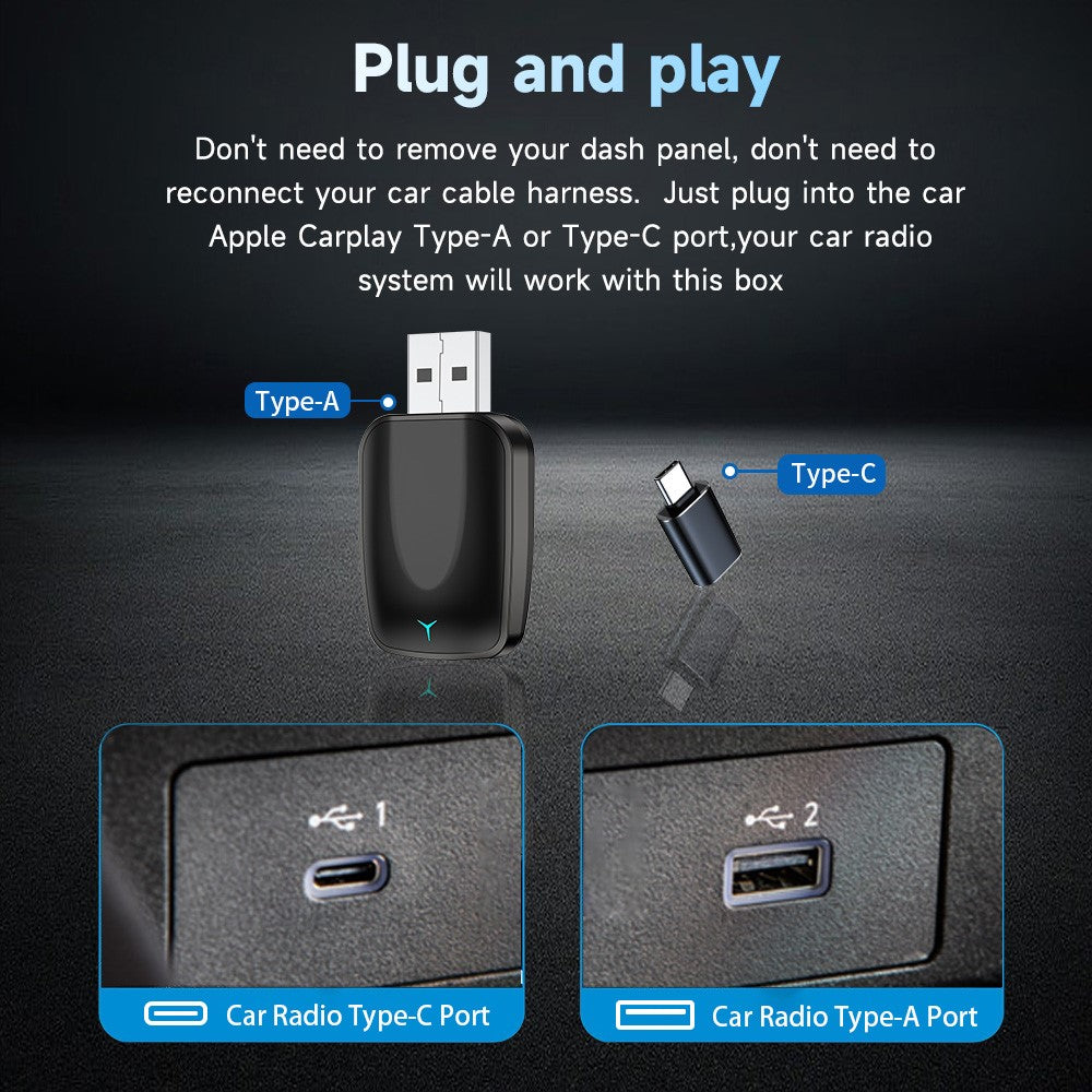 AB051E 2-in-1 CarPlay Android Auto Wireless Adapter Bluetooth-Compatible WiFi Connection USB Dongle