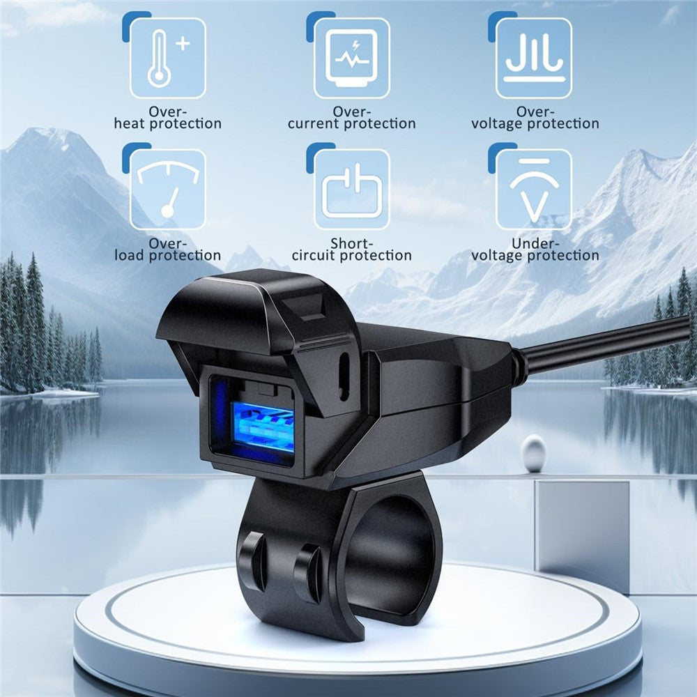 18W 5V / 3A Motorcycle Handlebar USB Charger IP66 Waterproof SAE to USB Fast Charging Adapter