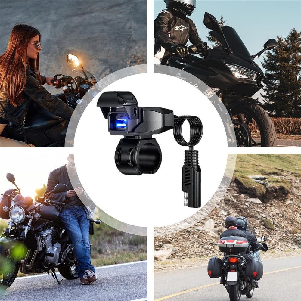 18W 5V / 3A Motorcycle Handlebar USB Charger IP66 Waterproof SAE to USB Fast Charging Adapter