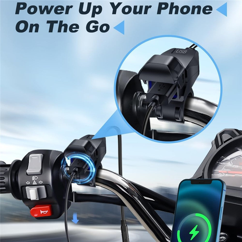 18W 5V / 3A Motorcycle Handlebar USB Charger IP66 Waterproof SAE to USB Fast Charging Adapter
