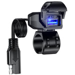 18W 5V / 3A Motorcycle Handlebar USB Charger IP66 Waterproof SAE to USB Fast Charging Adapter