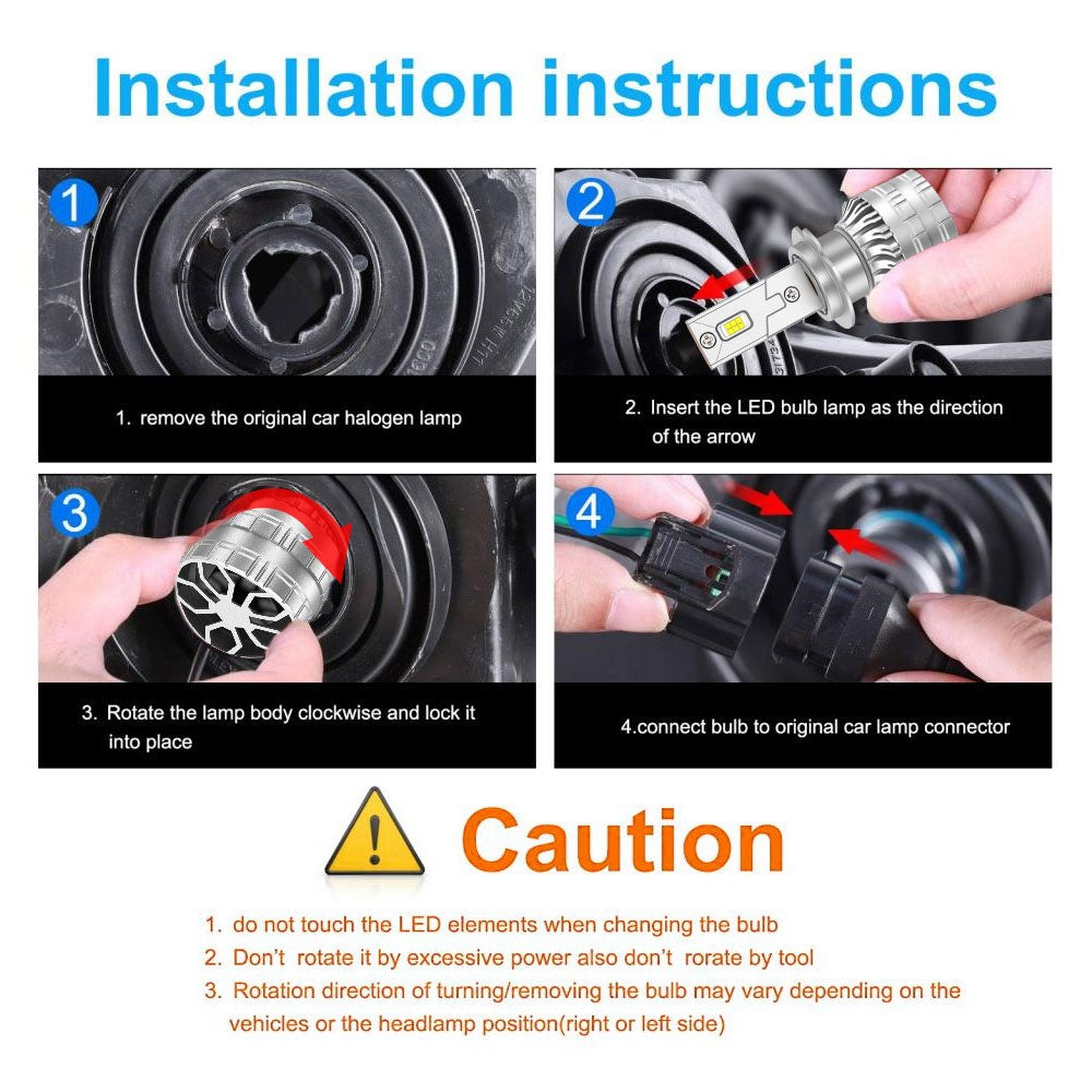 K9S 1 Pair H7 LED Headlight Bulbs 6000K IP68 Waterproof Aluminum Alloy Car Headlamps