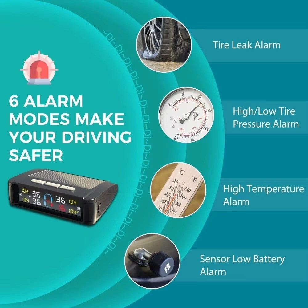 T11 Beep Version Solar  /  USB Dual Power Real Time Display TPMS Tire Pressure Monitoring System with 4 External Sensor