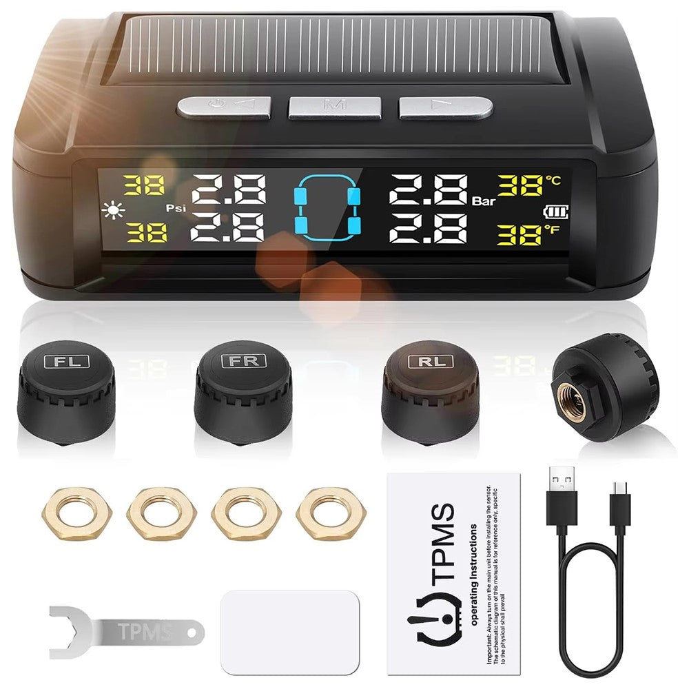 T11 Beep Version Solar  /  USB Dual Power Real Time Display TPMS Tire Pressure Monitoring System with 4 External Sensor