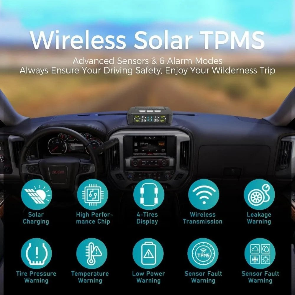 T11 Beep Version Solar  /  USB Dual Power Real Time Display TPMS Tire Pressure Monitoring System with 4 External Sensor