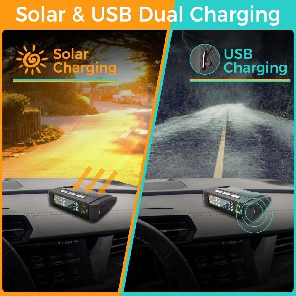 T11 Beep Version Solar  /  USB Dual Power Real Time Display TPMS Tire Pressure Monitoring System with 4 External Sensor