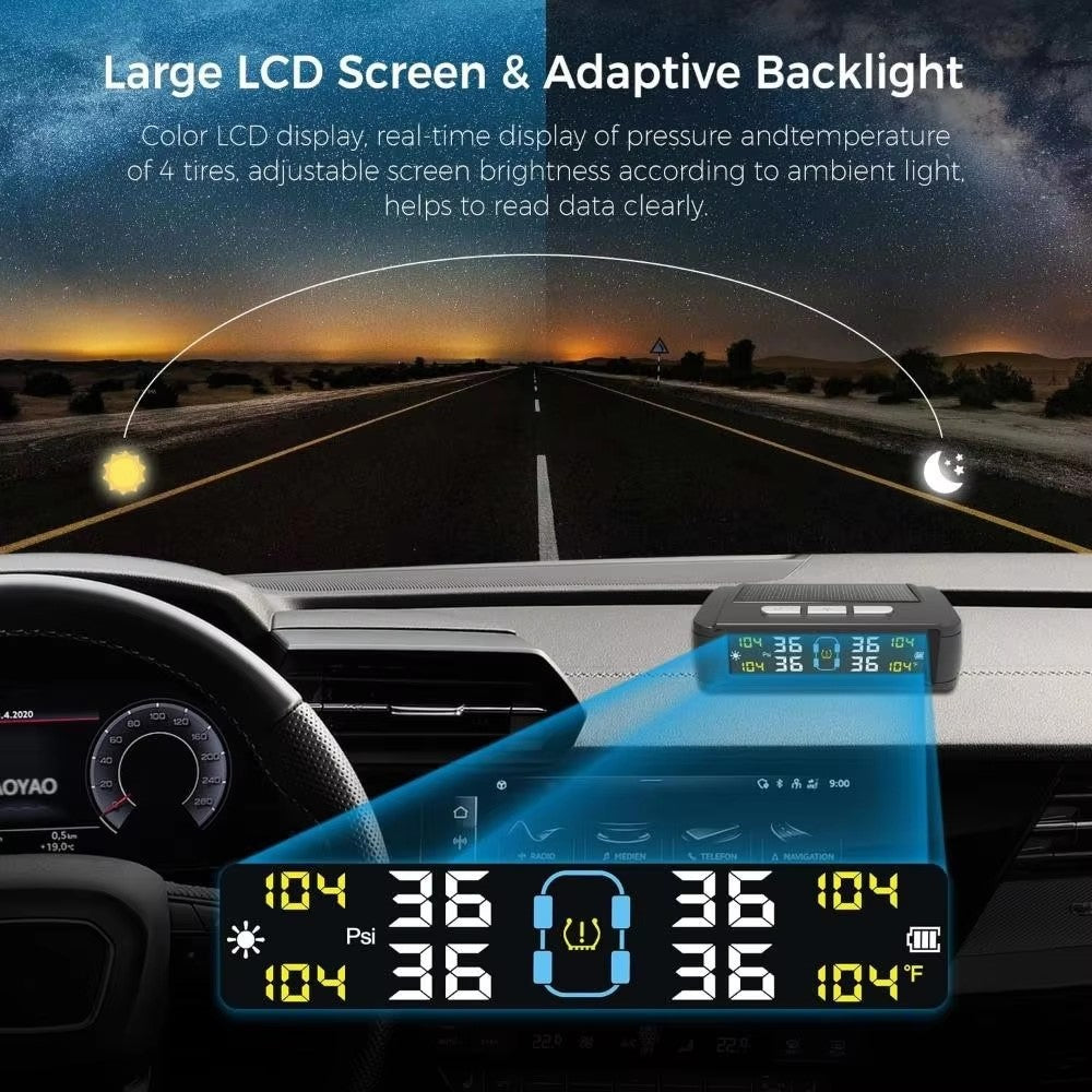 T11 Beep Version Solar  /  USB Dual Power Real Time Display TPMS Tire Pressure Monitoring System with 4 External Sensor