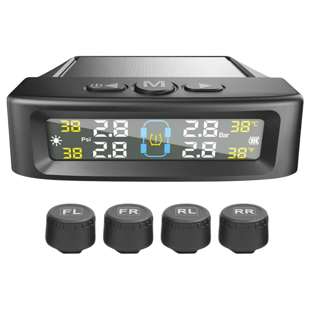 T12 TPMS Tire Pressure Monitoring System for Cars Real Time Display Solar  /  USB Charging with 4 External Sensors