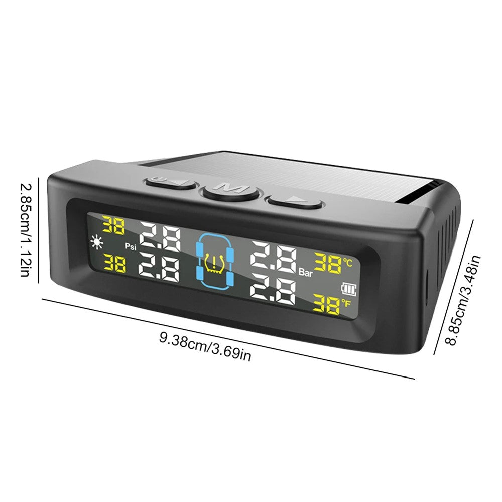 T12 TPMS Tire Pressure Monitoring System for Cars Real Time Display Solar  /  USB Charging with 4 External Sensors