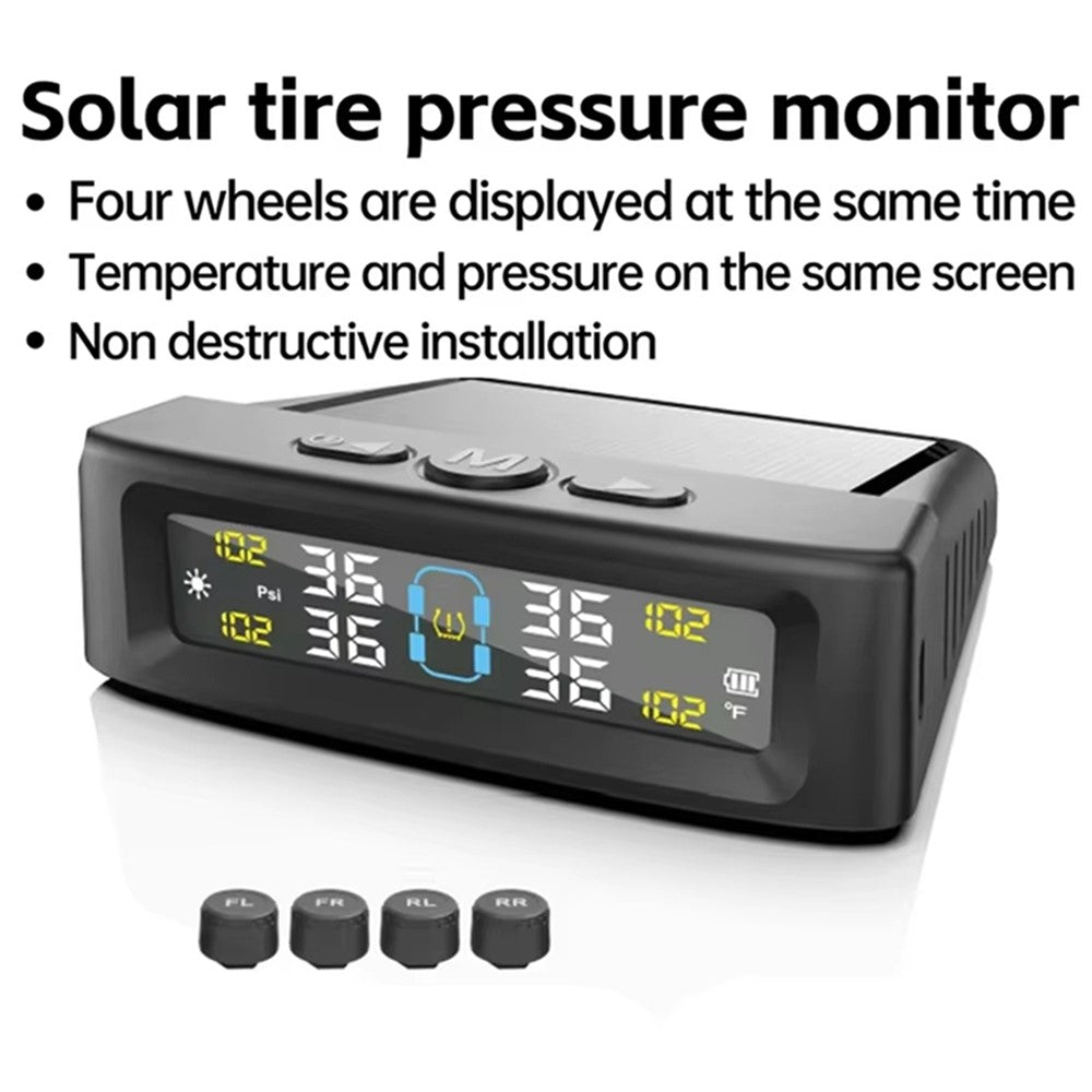 T12 TPMS Tire Pressure Monitoring System for Cars Real Time Display Solar  /  USB Charging with 4 External Sensors