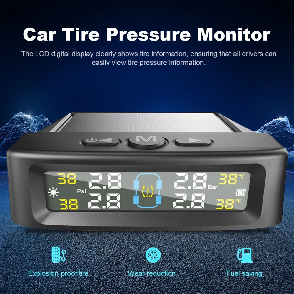 T12 TPMS Tire Pressure Monitoring System for Cars Real Time Display Solar  /  USB Charging with 4 External Sensors